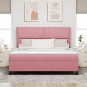 vidaXL Κρεβάτι Box Spring με Στρώμα & LED Ροζ 180x200 εκ Βελούδο
