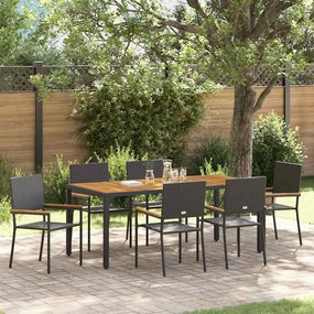 vidaXL Σέτ φαγητού για κήπο 7 pcs Μαύρο 190 x 90 x 75 cm