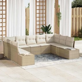 vidaXL Σετ Καναπέ Κήπου με μαξιλάρι 9 pcs Μπεζ Πολυ ράταν