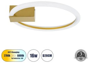 CINDERELLA 60978 Φωτιστικό Οροφής Δαχτυλίδι-Κύκλος LED CCT 16W 1792lm 360° AC 220-240V-Εναλλαγή Φωτισμού μέσω Διακό Globostar 60978 Χρυσό