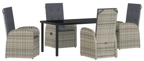 vidaXL Σέτ φαγητού για κήπο με μαξιλάρι 5 pcs Γκρι συνθετικό ρατάν