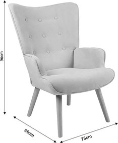 Πολυθρόνα Fluffy βελούδο ανθρακί-φυσικό πόδι 75x69x96εκ 75x69x96 εκ.