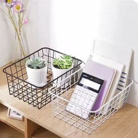 Μεταλλικό Καλάθι Αποθήκευσης 36x28x16cm Μαύρο ή Άσπρο - Άσπρο