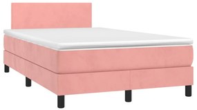 vidaXL Κρεβάτι Boxspring με Στρώμα &amp; LED Ροζ 120x200 εκ. Βελούδινο