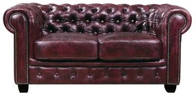 Καναπές 2θέσιος δέρμα Chesterfield antique red 160x92x72cm