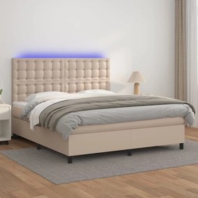 vidaXL Κρεβάτι Boxspring Στρώμα&amp;LED Καπουτσίνο 160x200 εκ. Συνθ. Δέρμα