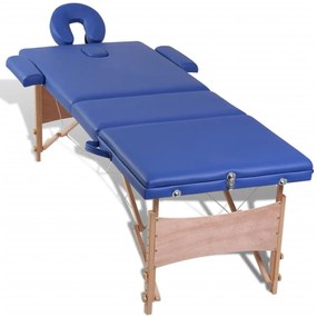 Κρεβάτι μασάζ Πτυσσόμενο 3 θέσεων με ξύλινο σκελετό Μπλε - Μπλε