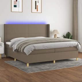 Κρεβάτι Boxspring με Στρώμα & LED Taupe 200x200 εκ. Υφασμάτινο
