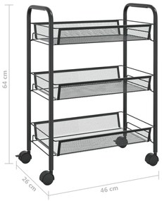 Τρόλεϊ Κουζίνας 3 Επιπέδων Μαύρο 46 x 26 x 64 εκ. Σιδερένιο - Μαύρο