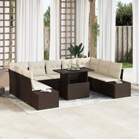 vidaXL Σετ καναπέ κήπου 10 τεμαχίων με μαξιλάρια Καφέ Πολυρράντα