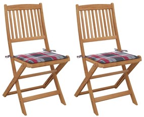vidaXL Καρέκλες Κήπου Πτυσσόμενες 2 τεμ Μασίφ Ξύλο Ακακίας &amp; Μαξιλάρια