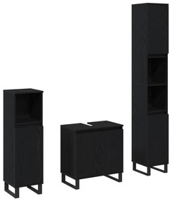 vidaXL 3 τεμαχίων σετ επίπλων μπάνιου Μαύρο Δρυς Επεξεργασμένο ξύλο