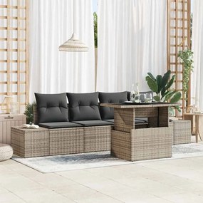 vidaXL Σετ Καναπέ Κήπου 5 Τεμαχίων με Μαξιλάρια Γκρι από Πολυ-Ράττανα