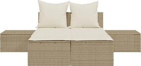 vidaXL Ξαπλώστρα Διπλή Μπεζ από Συνθετικό Ρατάν με Μαξιλάρια