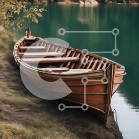 Intra Συλλεκτικό Ξύλινο Παζλ Plywood  4mm - Παλαιά ξύλινη βάρκα στην ακτή του υδάτινου σώματος Σε Ξύλινο Κουτί - Διαστάσεις: 10x10 cm – 25 κομμάτια