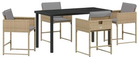 vidaXL Σέτ φαγητού για κήπο με μαξιλάρι 5 pcs Μπεζ Πολυ ράταν