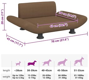 vidaXL Κρεβάτι Σκύλου Καφέ 70x45x28 εκ. Υφασμάτινο