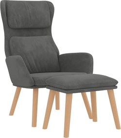 vidaXL Πολυθρόνα Relax Σκούρο Γκρι Βελούδινη με Σκαμπό