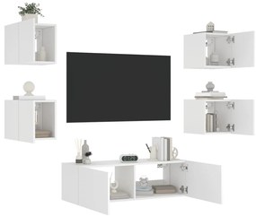 vidaXL Ντουλάπια Τηλεόρασης Τοίχου 5 Τεμ. με Φώτα LED Λευκά