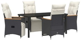 vidaXL Σέτ φαγητού για κήπο με μαξιλάρι 5 pcs Μαύρο συνθετικό ρατάν