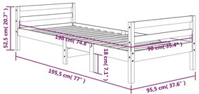 Σκελετός Κρεβ. Χωρίς Στρώμα Καφέ Κεριού 90x190 εκ Μασίφ Πεύκο - Καφέ