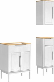 vidaXL Σετ Επίπλων Μπάνιου FLORO 3 pcs Λευκό Στερεό ξύλο πεύκου