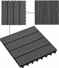 vidaXL Πλάκα Κατασκευής 3D Σχεδίαση 11 pcs Μαύρο 30 x 30 cm WPC