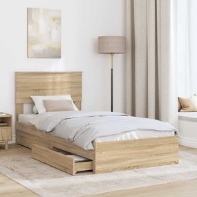 vidaXL Κρεβάτι Αποθήκης Δρύς Sonoma 90 x 190 cm Επεξεργασμένο Ξύλο