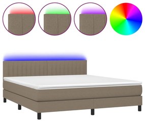 vidaXL Κρεβάτι Boxspring με Στρώμα &amp; LED Taupe 180x200 εκ. Υφασμάτινο