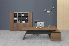 PROLINE Γραφείο Αριστερή Γωνία Απόχρωση Καρυδί Δρυς - Μαύρο   1τμχ