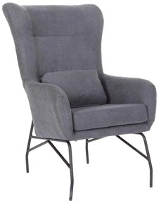 Πολυθρόνα - μπερζέρα Rimbo ανοιχτό γκρι βελούδο-πόδι μαύρο μέταλλο 66x81x102εκ 66x81x102 εκ.