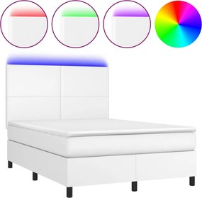 vidaXL Κρεβάτι Boxspring με Στρώμα &amp; LED Λευκό 140x200 εκ. Συνθ. Δέρμα