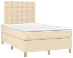 vidaXL Κρεβάτι Boxspring με Στρώμα &amp; LED Κρεμ 120x200 εκ. Υφασμάτινο