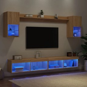 vidaXL Έπιπλα Τοίχου Τηλεόρασης 6 τεμ. LED Sonoma Δρυς από Επεξ. Ξύλο