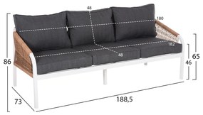 Σετ Κήπου Σαλόνι MAERLY 4 τεμ Λευκό Αλουμίνιου με Συνθετικό Σχοινί &amp; Μαξιλάρια Ανθρακί