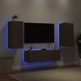 vidaXL Ντουλάπια Τηλεόρασης Τοίχου 3 Τεμ. με Φώτα LED Καφέ Δρυς