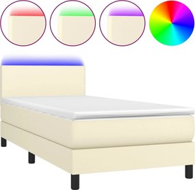 vidaXL Κρεβάτι Boxspring με Στρώμα &amp; LED Κρεμ 100x200 εκ. Συνθ. Δέρμα
