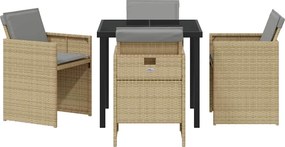 vidaXL Σέτ φαγητού για κήπο 5 pcs Μπεζ συνθετικό ρατάν