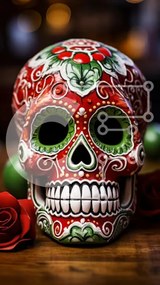 Intra Συλλεκτικό Ξύλινο Παζλ Plywood  4mm - Πολύχρωμο Sugar Skull για την Ημέρα των Νεκρών Σε Ξύλινο Κουτί - Διαστάσεις: 10x10 cm – 25 κομμάτια