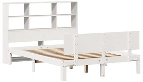 Κρεβάτι Βιβλιοθήκη Χωρίς Στρώμα Λευκό 135x190 εκ Μασίφ Πεύκο - Λευκό