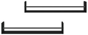 Ράφια Τοίχου με Μπάρα 2 τεμ. Μαύρα 80 x 16 x 14 εκ. - Μαύρο