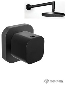 Eurorama Slot Black Matt Εκτροπέας Eντοιχισμού 3 Eξόδων+Κεφαλή Ντους Στρογγυλή Φ30εκ. με μπράτσο τοίχου