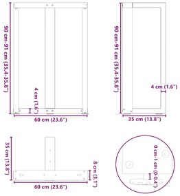 Πόδια τραπεζιού μπαρ σε σχήμα T 2 τεμ. Λευκό 60x35x(90-91) εκ. - Λευκό