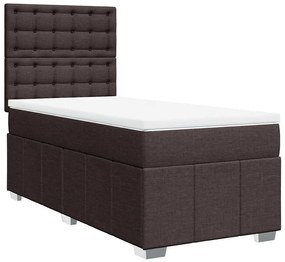 vidaXL Κρεβάτι Boxspring με Στρώμα Σκούρο Καφέ 90x200 εκ. Υφασμάτινο