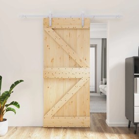 vidaXL Συρόμενη Πόρτα 90 x 210 cm Μασίφ Ξύλο Πεύκου Φυσικό και Λευκό