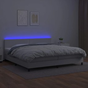 vidaXL Κρεβάτι Boxspring με Στρώμα &amp; LED Λευκό 200x200 εκ. Συνθ. Δέρμα