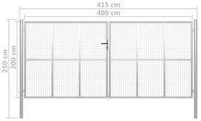 Πόρτα Περίφραξης Ασημί 415 x 250 εκ. από Γαλβανισμένο Χάλυβα - Ασήμι