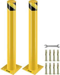 VEVOR Safety Bollard, 36 Inch Height Bollard Post, 4.5 Inch Diameter Steel Pipe Safety Bollard Post, Yellow Steel Bollard, Steel Safety Bollard with 8 Anchor Bolts, Perfect for Traffic-Sensitive Area