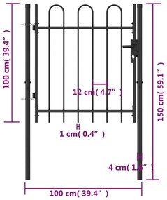 vidaXL Καγκελόπορτα Μονή με Αψιδωτή Κορυφή Μαύρη 1 x 1 μ. Ατσάλινη