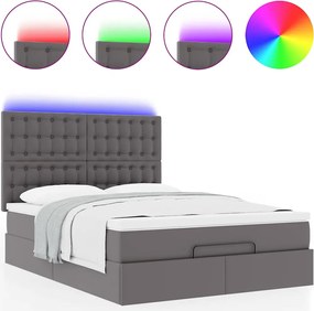 vidaXL Οθωμανικό κρεβάτι με στρώμα &amp; LEDs Γκρί Συνθετικό δέρμα